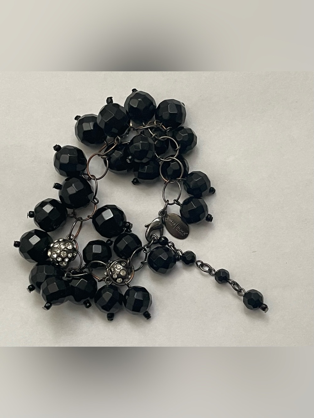 Black glass  Faceted Bead Cluster Bracelet